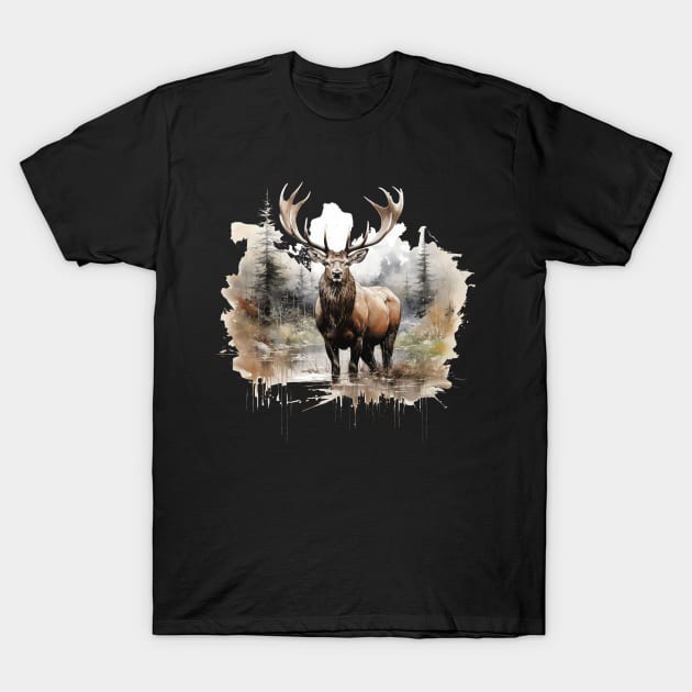 Elk deer nature Scandinavian forest T-Shirt by Wikstroem